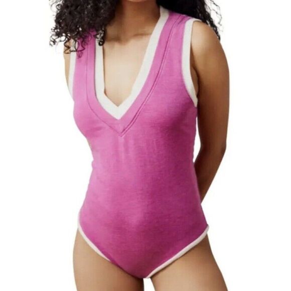 FREE PEOPLE Intimately Bodysuit Womens XS Cozy Cool Pink Tank boho cottage fairy - Picture 1 of 8